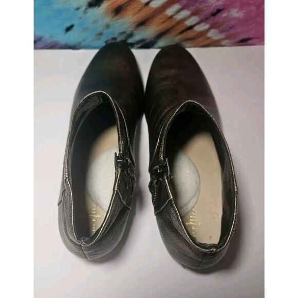 Cole Haan Allen Bootie Zip Ankle Boots Women's 9.5 Black Gold Burnished Metallic - Picture 3 of 10